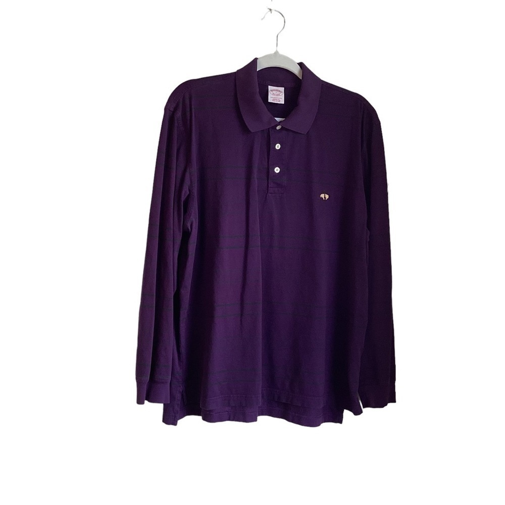 Brooks Brothers Men’s Long Sleeve Performance Polo.  Purple/Green Stripes.  Sz L